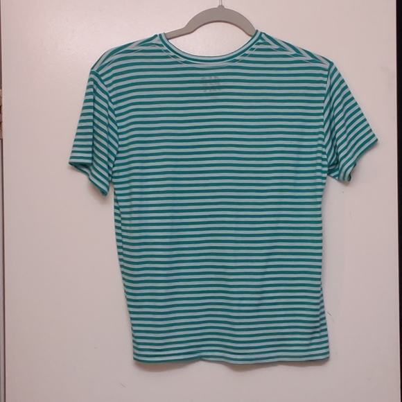 Teal and white striped v-necked tee - Picture 2 of 2